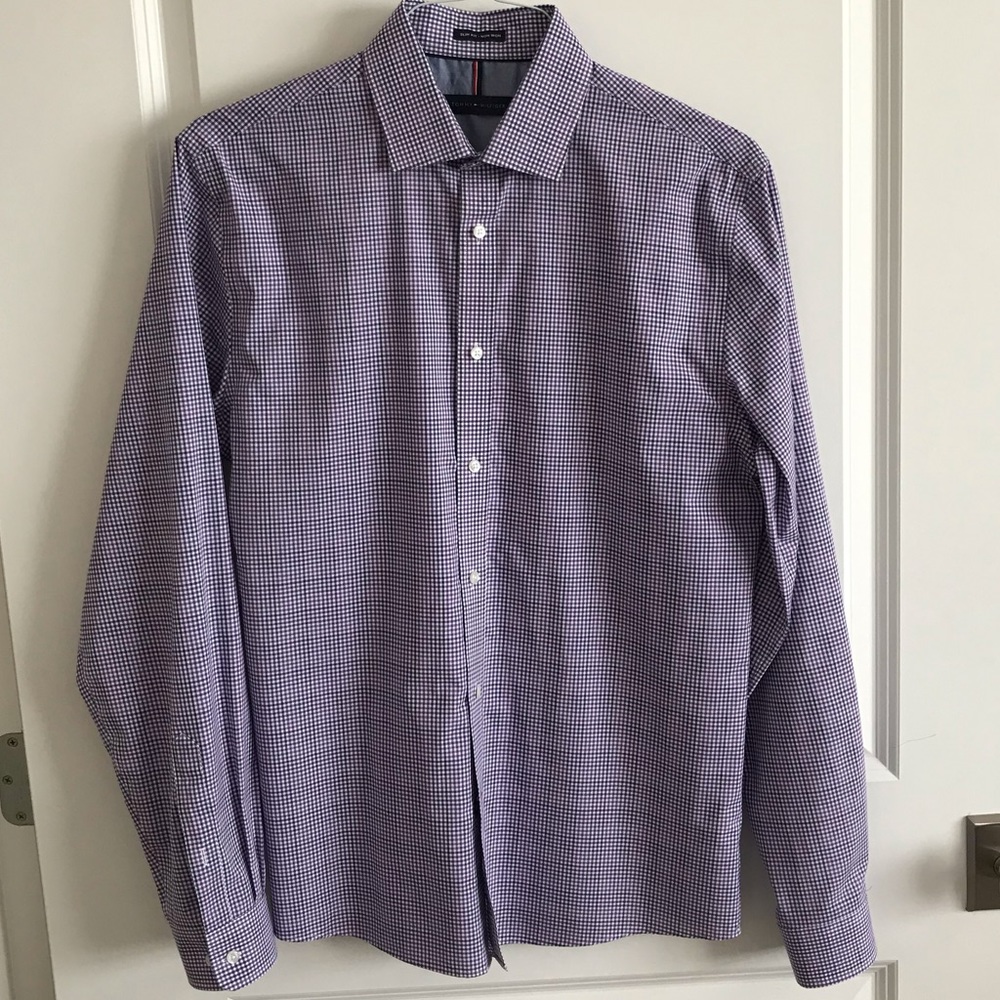 Purple Plaid Tommy Hilfiger Slim-Fit Dress Shirt
